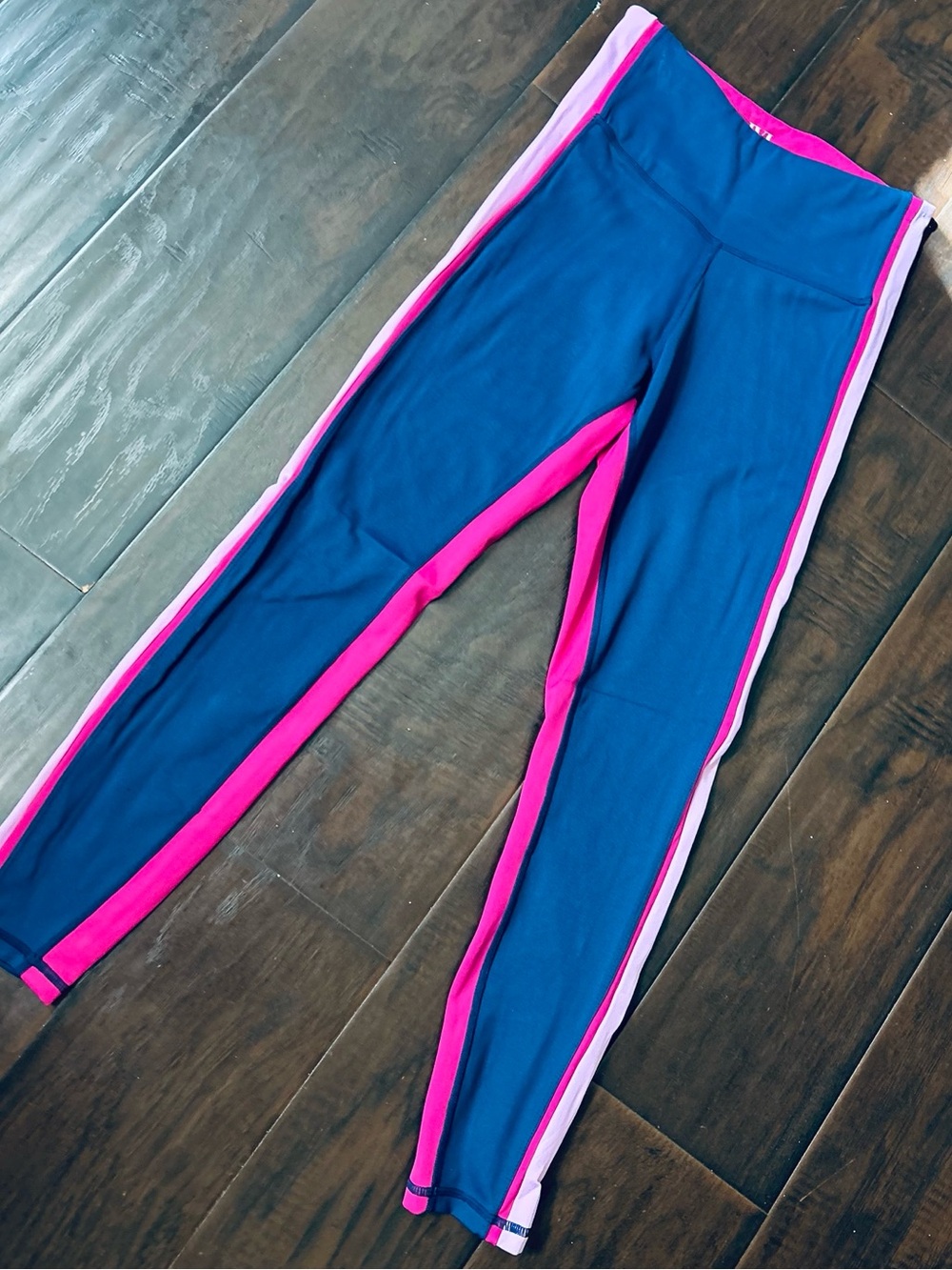 Navy Leggings with Pink and Light Pink Side Stripes